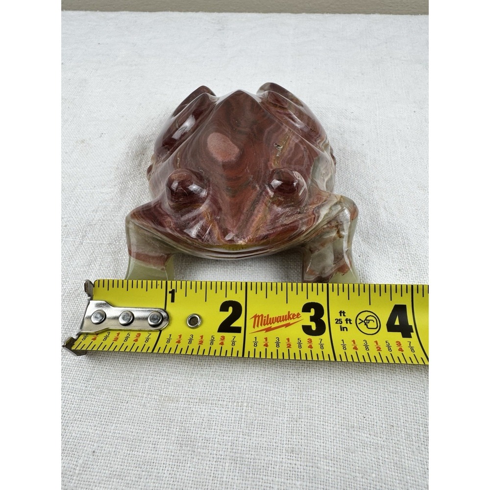 Vintage Hand Carved Banded Onyx Stone Frog Figurine Paperweight 5" Office Decor - Picture 7 of 11